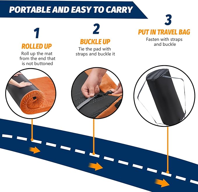 CYMULA Memory Foam Camping Mattress Pad, CertiPUR-US Sleeping Mat, Portable Roll Up Mattress for Adults, Camping Bed Pads for Sleepover, Car Bed with Travel Bag