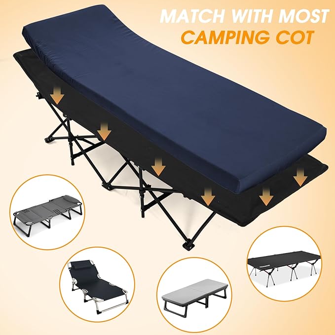 CYMULA Camping Cot Mattress 2in Memory Foam Sleeping Pad,Soft Warm Non-Slip Camping Mattress Topper with Retaining for Adults,Portable Roll up Pad for Travel(75 x30)(only Mattress)