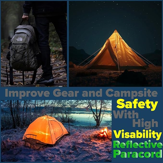 Reflective 550lb Paracord – 7 Strand Type III Nylon Parachute Cord for Hiking, Camping, and Fishing – 30+ Colors and 6 Length Options