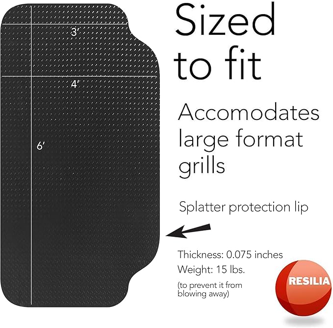 RESILIA Large Under Grill Mat – Heavy Duty, Reusable Outdoor Floor Protector Mats for Deck, Patio, & Garage – 72 Inch x 48 Inch with 12 Inch Splatter Protection Lip, Black Diamond Plate