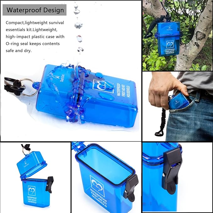 DEFTGET Waterproof First Aid Kit Travel Essentials Camping Essentials Small Emergency Survival Kits Mini Durable Lightweight for Minor Injuries Camping car Hiking Backpacking Essentials (Blue-Seal)