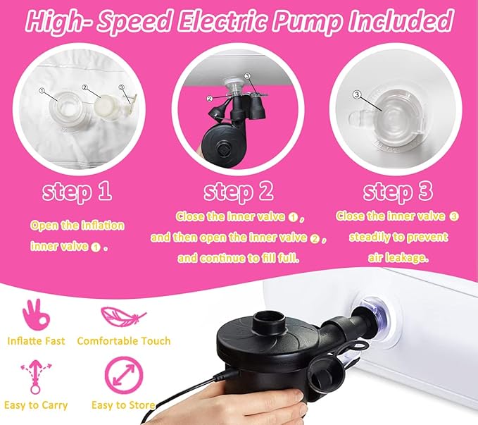 Inflatable Kids Travel Bed Toddler Air Mattress Set,Portable Blow Up Mattress Sleeping Bed Cot with Bed Rails and Electric Pump Ideal for Road Trip