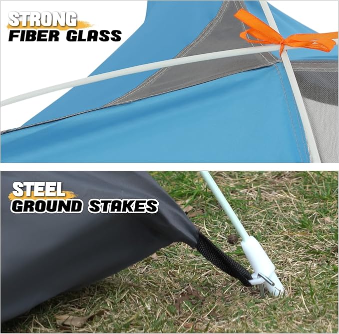 MoNiBloom 2 Person Dome Tent with Skylight, Ultralight Carry Family Tent Easy Set Up and Backpacking Tent with Lightweight Aluminum Alloy Frame for Adults Camping Hiking Outdoor Festivals, Blue