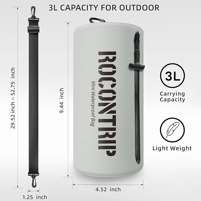ROCONTRIP Crossbody Waterproof Bag IPX8 Dry Bag With Airtight Zipper Dry Sacks lightweight Portable Swimming Bag For Swimming Kayaking Camping Boating Rafting Fishing Travelling Snorkeling