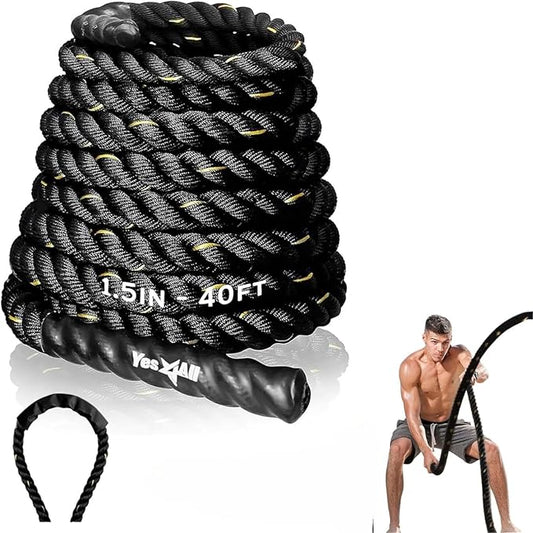 Yes4All 1.5/2 Inch Battle Ropes with Extra Protective Sleeve, Workout Ropes for Cross-Training Home Gym & Fitness Exercises, Strength Training - 30,40,50 Feet Lengths Available