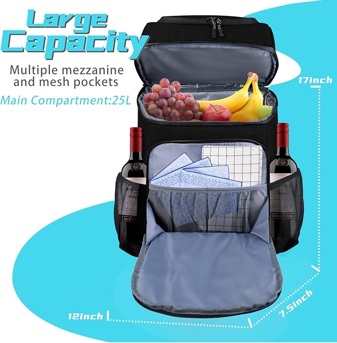 BAGLHER Lightweight Insulated Cooler Backpack - 30 Cans, Leak-Proof for Lunch, Picnic, Hiking, Camping Trips