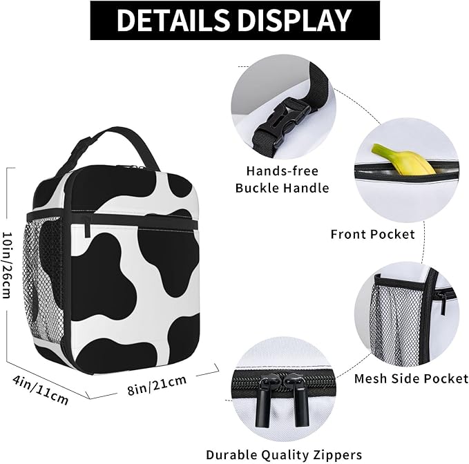 Cow Print Lunch Box Reusable Insulated Totes Lunch Bag Thermal Cooler for Boy Girls School Men Women Beach Picnic Travel