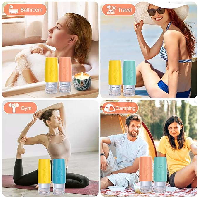 Empty 3 oz Travel Size Bottles Toiletries Containers for Toiletries Liquids,Small Silicone Mini Refillable Leak Proof TSA Approved Travel Bottles for Creams Shampoo and Conditioner Traveling