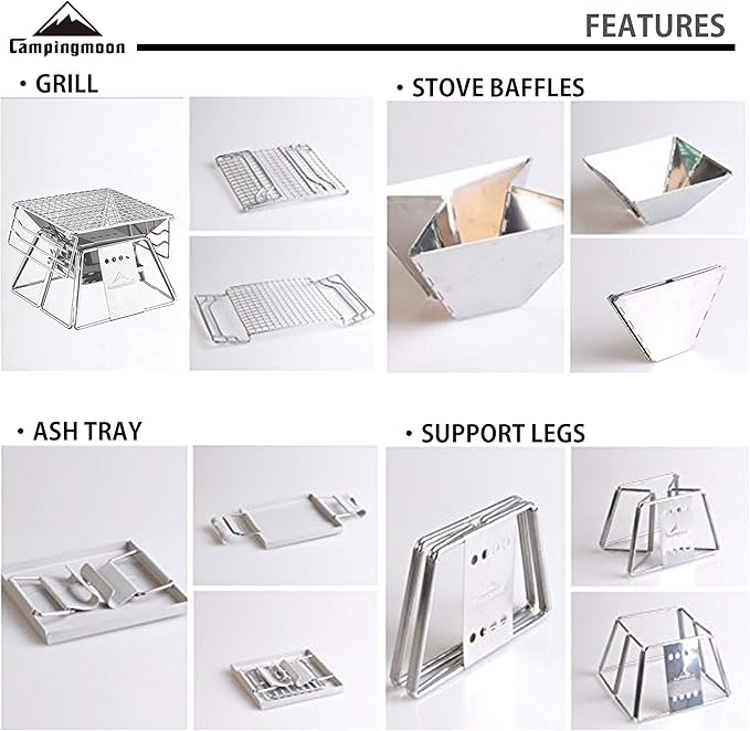 CAMPINGMOON Small Size Stainless Steel Portable Tabletop Charcoal Grill with Carry Bag X-MINI