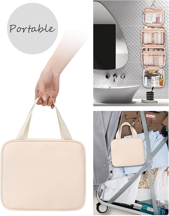 Travel Makeup Bag Hanging Toiletry Bag for Women Men TSA Approved Clear Bag Toiletries Waterproof Cosmetic Bag Toiletry Bag Travel Toiletry Organizer for Bathroom Shower, Beige