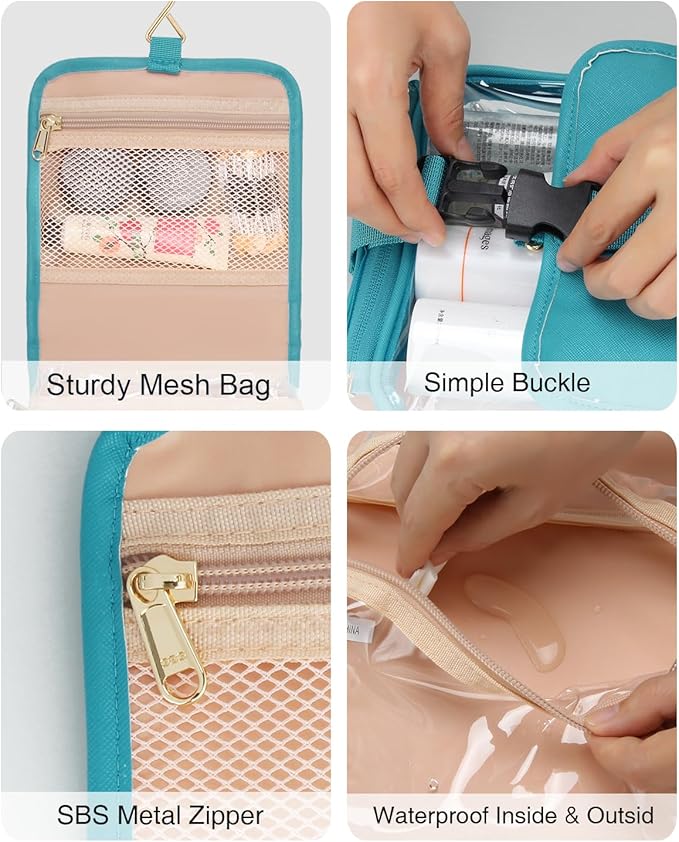 Hanging Toiletry Bag for Women with Tsa Approved Toiletry Bag, Travel Foldable Toiletries Bag Cosmetics Jewelry Toiletry Bag Water Resistant Makeup Organizer for Traveling