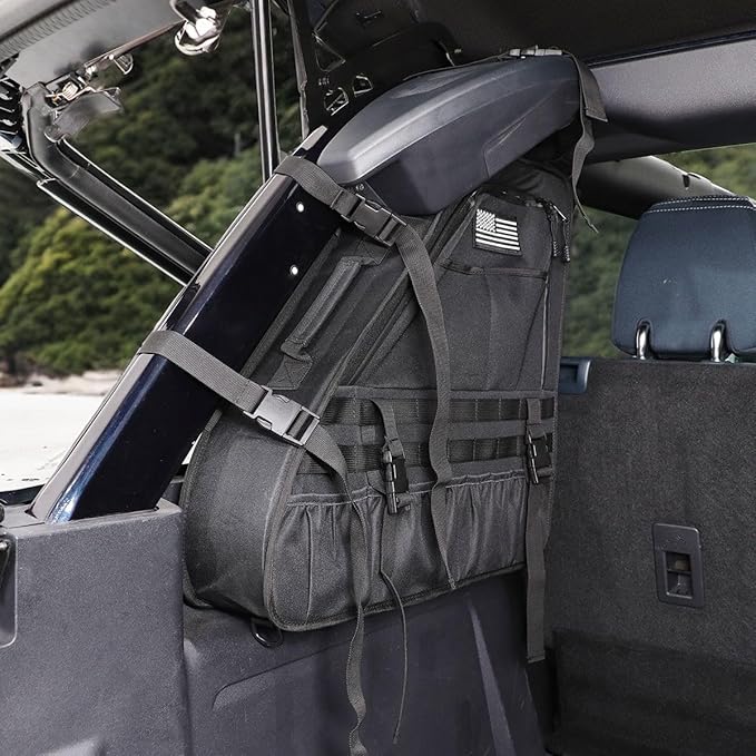 2Pcs Rear Roll Bar Storage Bags Car Trunk Cargo Cage Organizer Multi-Pockets Handbags Organizers Cargo Bag Saddlebag Kit Accessories for Ford Bronco Offroad 2/4 Door 2021-2024 (BLACK)