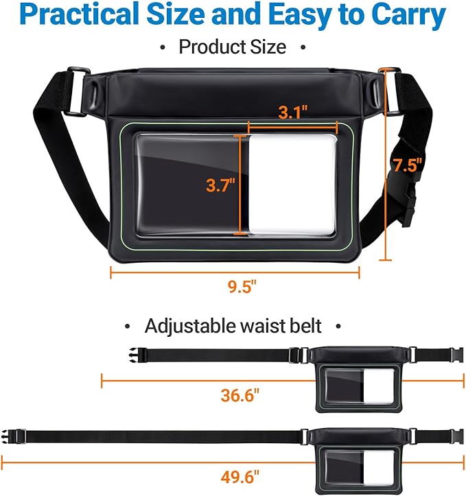 F-color Waterproof Fanny Pack Floating - Waterproof Pouch with 35oz Buoyancy - Cruise Essentials Must Haves Fanny Pack Keep Phone Valuables Safe for Kayaking Beach, 2 Pack