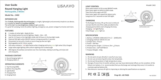 Tent Light Rechargeable 2400mAh Waterproof for Camping,Outdoor,Power Outage(4 Pack)