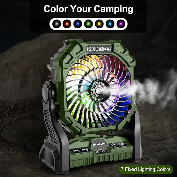 Odoland Bundle - 2 Items Portable LED Camping Lantern & Portable Misting Fan with Light & 250mL Water Tank