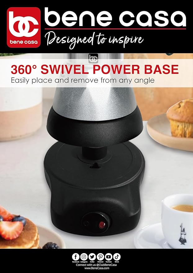 Bene Casa Silver Portable Electric Espresso Maker/Cafetera, 1-3 Cups/Shots (1, SILVER)