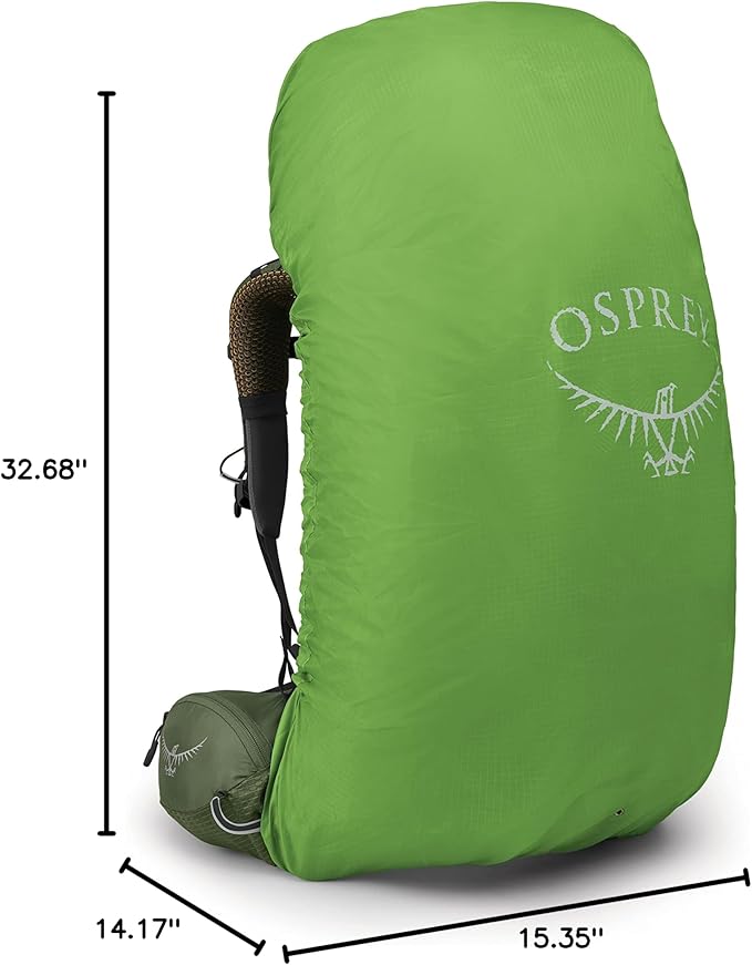 Osprey Atmos AG 65L Men's Backpacking Backpack, Mythical Green, S/M