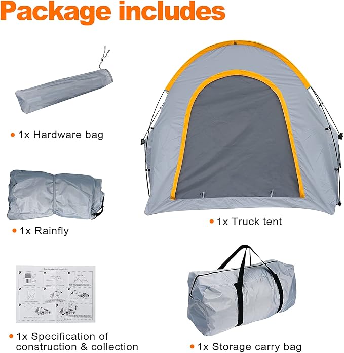 Pickup Truck Bed Camping Tent, Gladiator Truck Bed Tent with Removable Rainfly and Carrying Case, Pickup Truck Tent 5.5 Bed for 5-5.5ft Bed for Jeep Gladiator Full-Size Compact Truck Tent Bed