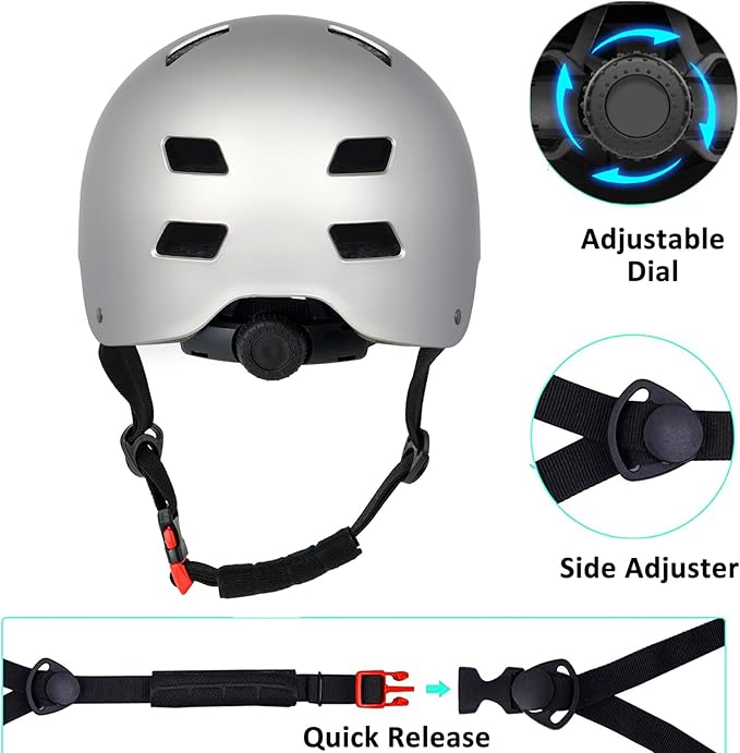 Bike Helmet 3 Sizes for Teenager Kids Youth Adults,Bavilk Skateboard Helmet Adjustable Multi-Sport Bicycle Cycling Scooter Roller Skate Inline Skating Rollerblading for Girls Boys Women Men Teen