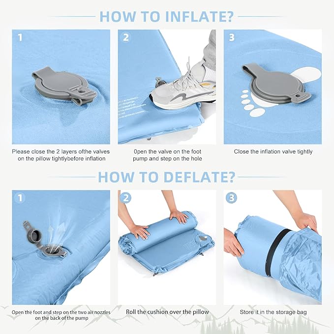 Memory Sleeping Pad, 3.1" Ultra-Thick Foam Sleeping Mats for Camping, Easy Inflate&Deflate,9.5 R-Value Insulated Camping Mattress Pad with Pillow, for Car Travel Tent