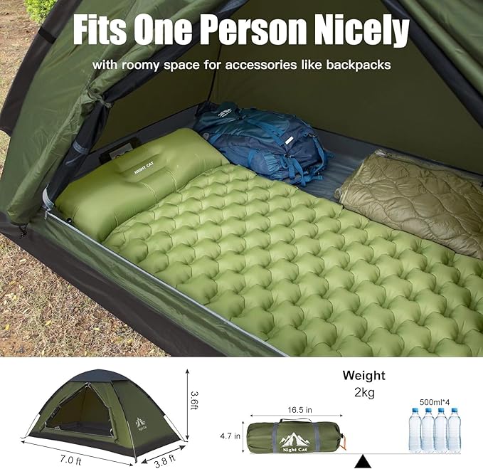 Night Cat Backpacking Tent for One 1 to 2 Persons Lightweight Waterproof Camping Hiking Tent for Adults Kids Scouts Easy Setup Single Layer 2.2x1.2m