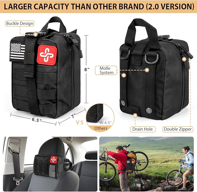 Survival Kit, 250Pcs Survival Gear First Aid Kit with Molle System Compatible Bag and Emergency Tent, Emergency Kit for Earthquake, Outdoor Adventure, Hiking, Hunting, Gifts for Men Women