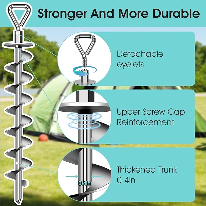 Ground Anchors Screw in, Heavy Duty Ground Trampoline Stakes High Wind Tent Stakes for Tent, Trampoline, Gazebo, Carport, Trap Anchor, Canopies, Swing Set