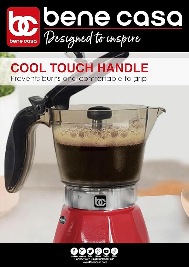 Bene Casa Red Portable Electric Espresso Maker/Cafetera, 1-3 Cups/Shots (1, RED)