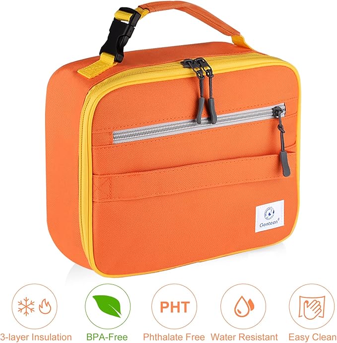 Genteen Lunch Box Lunch Bag for Kids Girls,Insulated Lunch Bag Women,Reusable Lunchbox for School,Work,Outdoor(Orange)