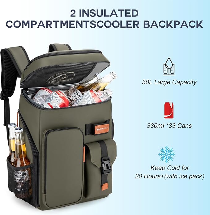 Insulated Cooler Backpack,33 Cans Multifunctional Double Deck Leakproof Cooler Bag with Sternum Strap,Large Capacity Lightweight Travel Camping Beach Backpack