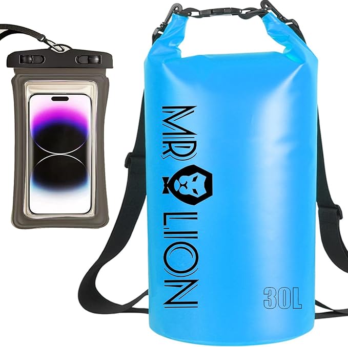MR LION Waterproof Dry Bag - Roll Top Waterproof Backpack Sack Keeps Gear Dry for Kayaking, Beach, Rafting, Boating, Hiking, Camping and Fishing with Waterproof Phone Case (Blue 30L)