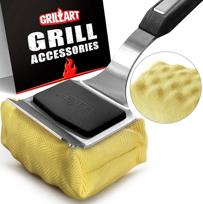 GRILLART Grill Brush Bristle Free. Upgraded BBQ Replaceable Cleaning Head, Seamless-Fitting Scraper Tools for Cast Iron/Stainless-Steel Grates Griddle, Safe Barbecue Grill Cleaner-Black