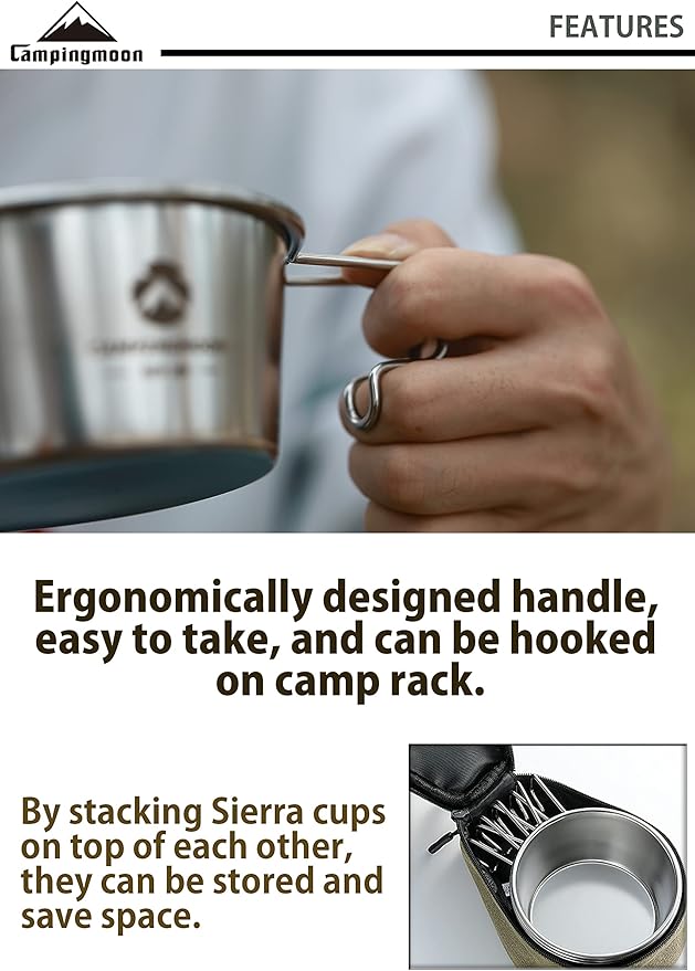 CAMPINGMOON 2pcs Set Stainless Steel Deep Type Camping Sierra Cup 450ml S-360