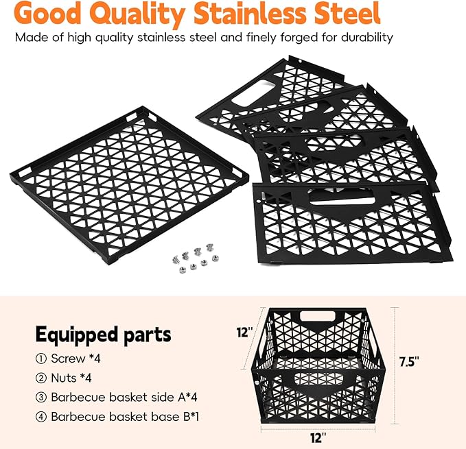 Charcoal Firebox Basket for Oklahoma Joe Offset Smoker, Grill Accessories for Long and Efficient Smoking, 12" x 12" x 7.5 "Fire Basket for Oklahoma Joes Highland (Only 4 Screws) (black)