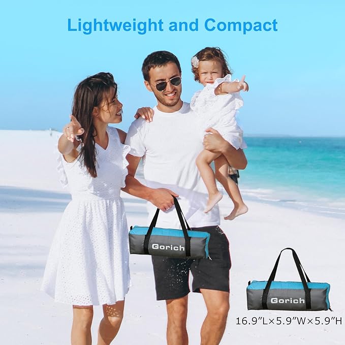 Gorich Beach Tent Sun Shelter with UPF50+ UV Protection for 3-6 Person, Lightweight & Portable Beach Shade Canopy with 2 Zippered Doors, Easy Setup Family Beach Umbrella