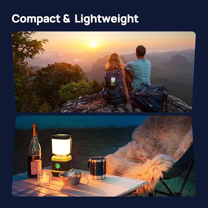 LED Camping Lantern Rechargeable, Consciot Camping Lights, 1000LM, 4 Light Modes, 4400mAh Power Bank, IPX4 Waterproof, Dimmable Tent Lights for Emergency, Power Outages, USB C Cable Included, 2 Pack