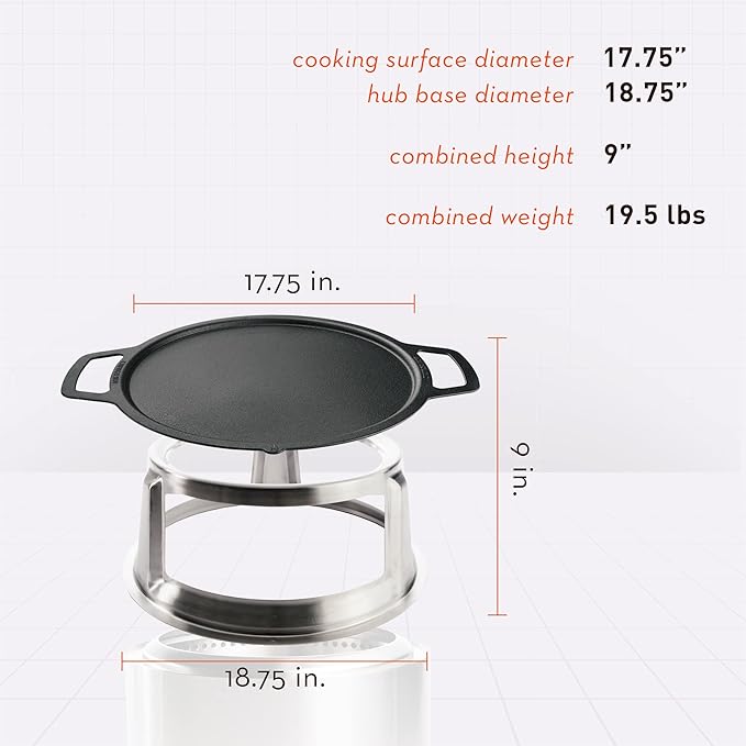 Solo Stove Bonfire Griddle + Hub, Cast Iron Cookware with Stainless Steel Hub for 8” Elevation, Addition to Bonfire fire Pit, Weight: 19.5lbs, Cooking Surface Diameter 17.75"