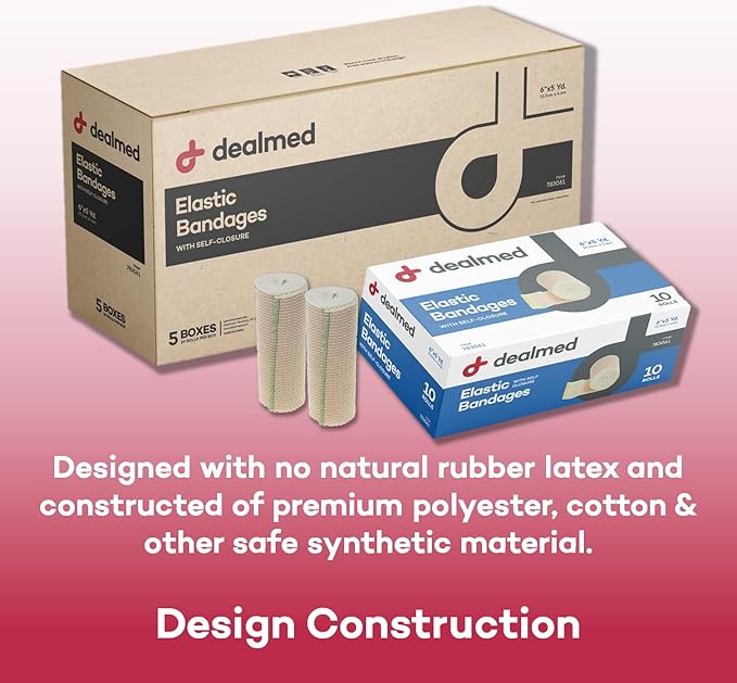 Dealmed 6" Elastic Bandage Wrap with Self-Closure – 50 Elastic Bandages, 5 Yards Stretched Compression Bandage Wrap, Wound Care Product for First Aid Kit and Medical Facilities