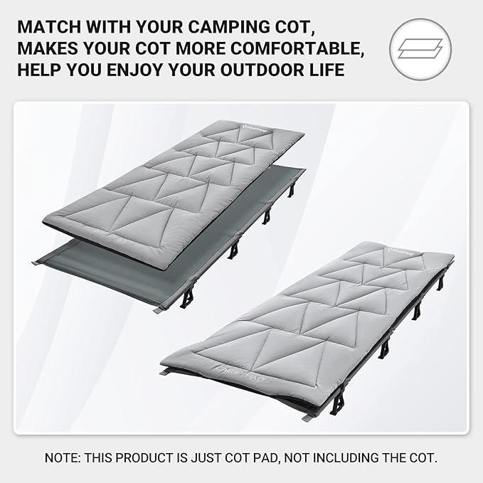 KingCamp Cot Pad Topper for Camping, Soft Warm Non-Slip Cot Mattress, Comfortable Lightweight Sleeping Mat for Outdoor & Indoor, Picnic, Hiking, Backpacking, Yoga