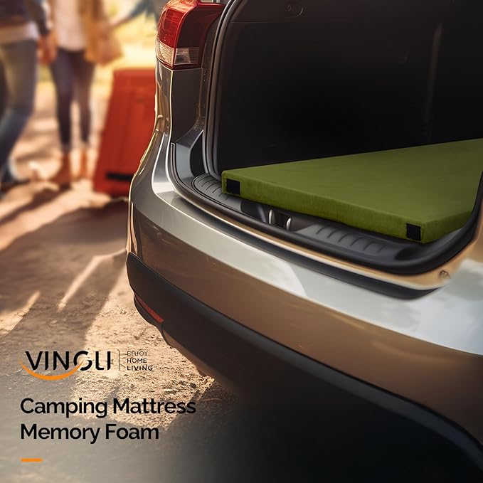 VINGLI 3 "Memory Foam Sleeping Pad Camping Mattress, Portable Floor Mattress Sleeping Mat Bed Roll Up for Guests Adult with Pillow & Phone Pocket