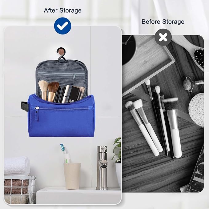 Hanging Toiletry Bag for Women and Men Traveling Makeup Large Capacity Cosmetics Portable Dopp Kit Storage Organizer Bag with Hanging Hook for Toiletries Brushes (Navy Blue)