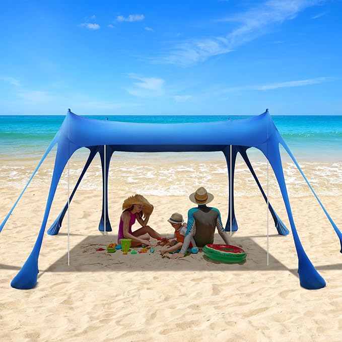 Beach Tent, UPF50+ Protection Sun Shade Canopy with 8 Sand Bags, Sturdy and Durable,Easy to Install, Outdoor Beach Tent Sun shelter for Camping Trips, Backyard,Picnic (9.8 x 9.8 Ft, Dark Blue)