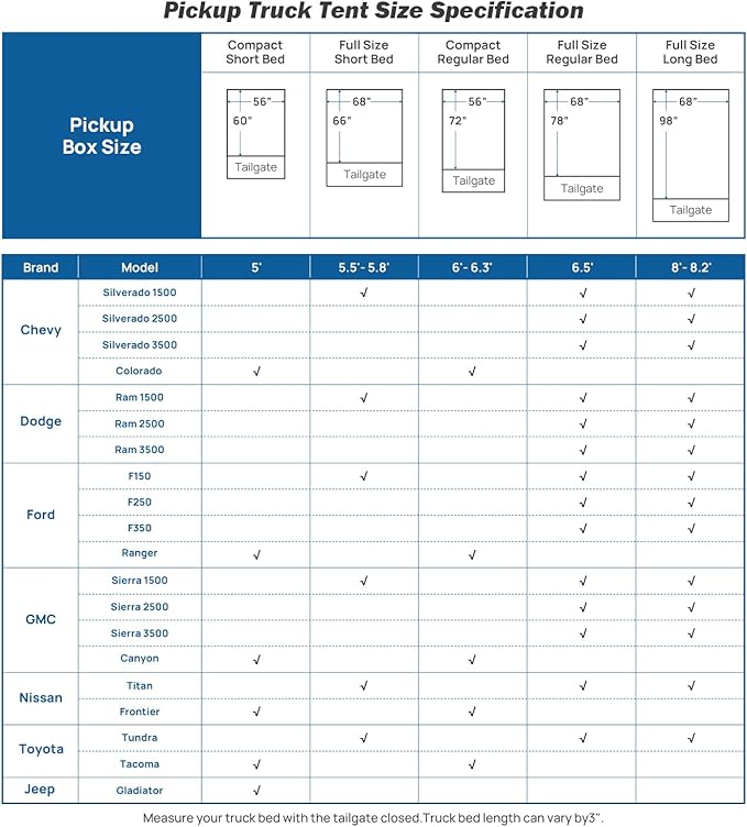 JOYTUTUS Pickup Truck Tent 2.0, Waterproof PU2000mm Double Layer for 2 Person, Portable Truck Bed Tent with Rainfly, 5.5'-6' Camping Preferred - Orange