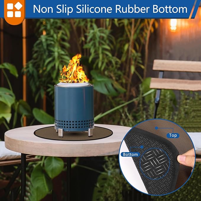 Anze 20" Tabletop Fire Pit Mat, 4 Layers Round Fireproof Mat Campatible with Solo Stove Melsa XL, Heat Resistant Small Rug for BBQ Grill, Non Slip Resuable Pad Solo Stove Accessories