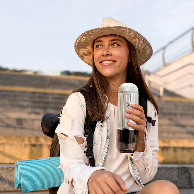 Portable Electric Espresso Coffee Maker, Fast self-heating 2 IN 1 Extraction System Espresso Machine, Support Ground Coffee and NS capsule, for Travel,Car,Hiking,Climbing,Rich Crema(White)