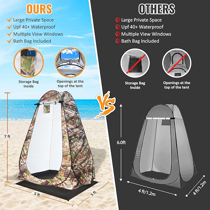 Pop Up Large Privacy Tent - 7ft Tall - Oversized Strong Camping Toilet Tent- Portable Camp Shower Pod w/Hooks- Porta Pod- Outdoor Bathroom, Potty, Changing Private Room