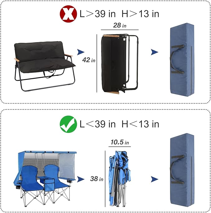 ptlsy Camping Chair Bag 2pack, 39 Inch Extra Large Zippered Cot Bag, Foldable Carrying Case with Handle Strap, Large Mouth fits Most Cots & Chairs for Travel Outdoor (Navy)