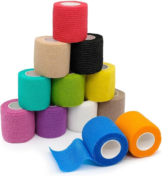 FriCARE Self Adhesive Bandage Wrap, Medical Tape in First Aid Kit, Cohesive Bandages for Wounds Sport Vet, FSA/HSA Eligible, 2 Inches X 5 Yards 12 Rolls, Rainbow
