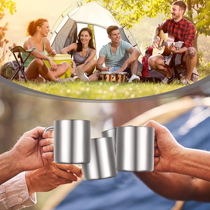 Cunhill 4 Set 13.5oz/400ml Stainless Steel Coffee Mug with Handle Metal Double Walled Cups Camping Mug Dishwasher Safe Tea Cups for Home Camping Travel Outdoors RV Keep Drinks Hot