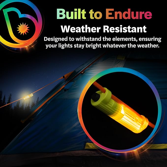 Brightz LED Tent String Lights - Keep Tent Guy-Lines Visible at Night - Campsite Safety Lights